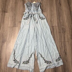 Free People Brigitte Jumpsuit with Floral Embroidery NEW